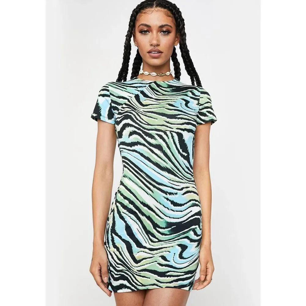 ✨Motel Warped Zebra Blue Freya Mini Sz Large Dress✨